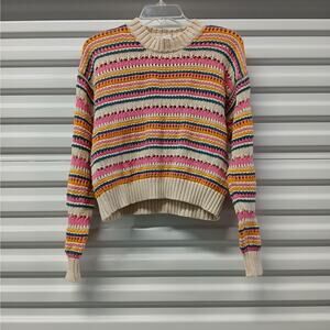 Zara Crew Neck Knit Sweater Women Small Pink Beige Striped Pullover Top Gorpcore